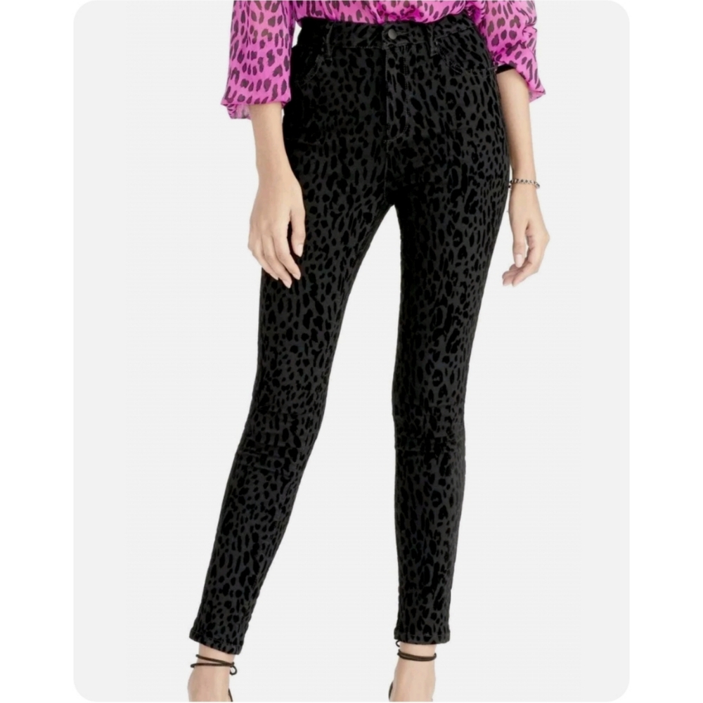 Rachel Rachel Roy NWT Black Flocked Sahara Skinny Jeans Animal print pants 27